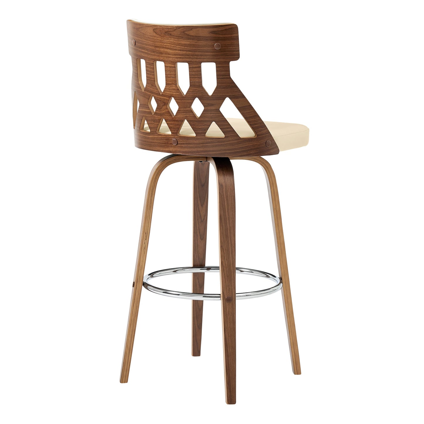 Crux 30" Swivel Bar Stool in Cream Faux Leather and Walnut Wood