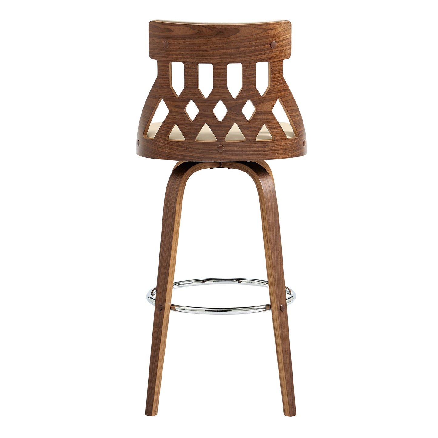 Crux 30" Swivel Bar Stool in Cream Faux Leather and Walnut Wood