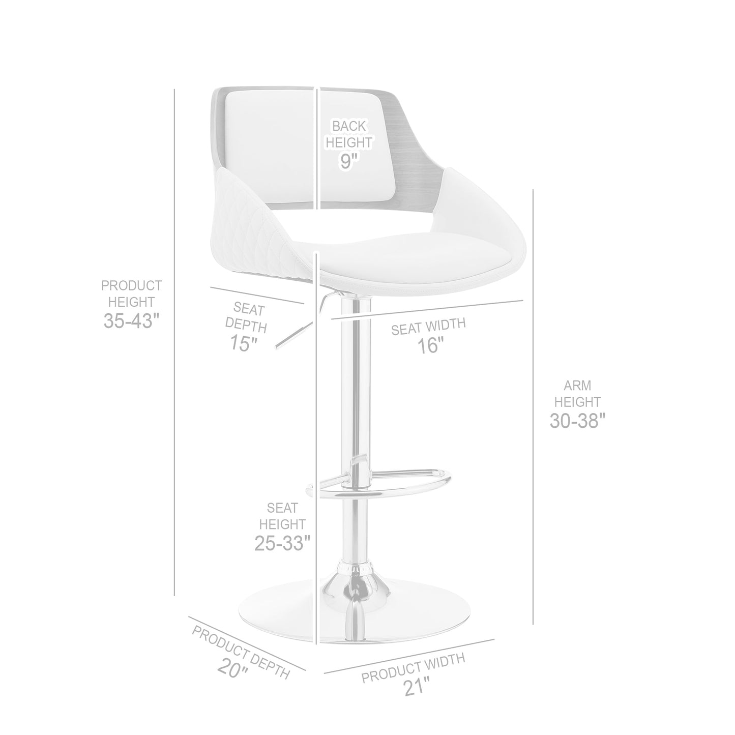 Colby Adjustable Cream Faux Leather and Chrome Finish Bar Stool