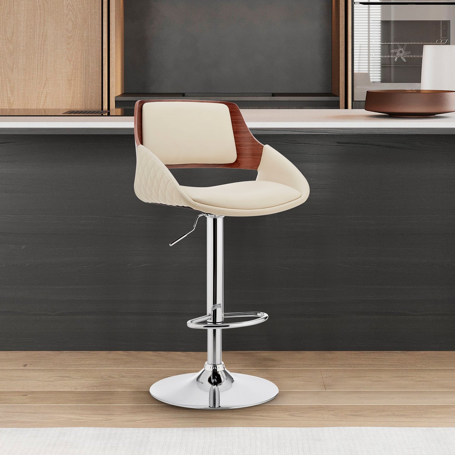 Colby Adjustable Cream Faux Leather and Chrome Finish Bar Stool