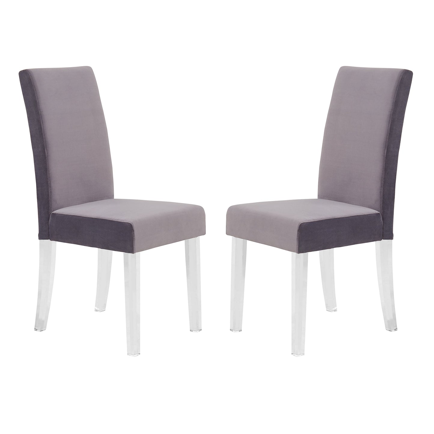 Dalia Modern and Contemporary Dining Chair in Gray Velvet with Acrylic Legs - Set of 2