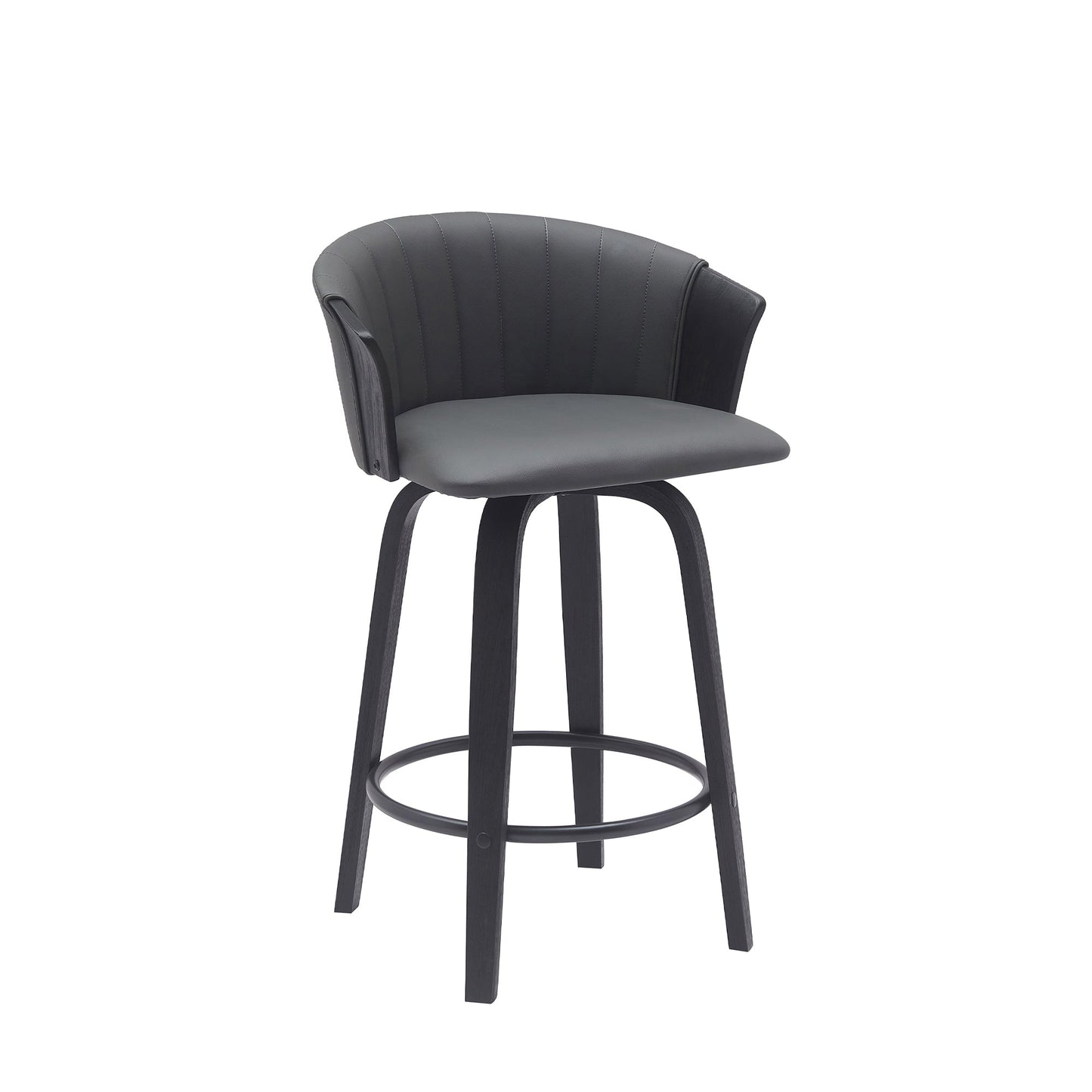 Diana 26" Swivel Black Wood Counter Stool in Gray Faux Leather