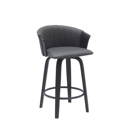 Diana 26" Swivel Black Wood Counter Stool in Gray Faux Leather