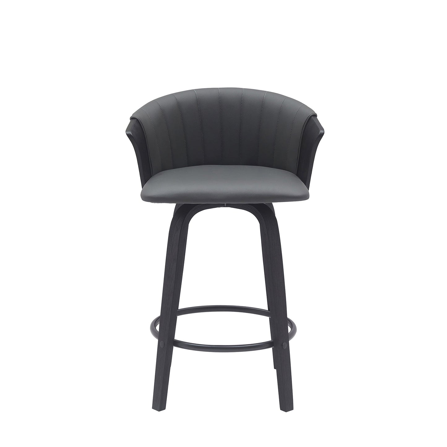 Diana 26" Swivel Black Wood Counter Stool in Gray Faux Leather