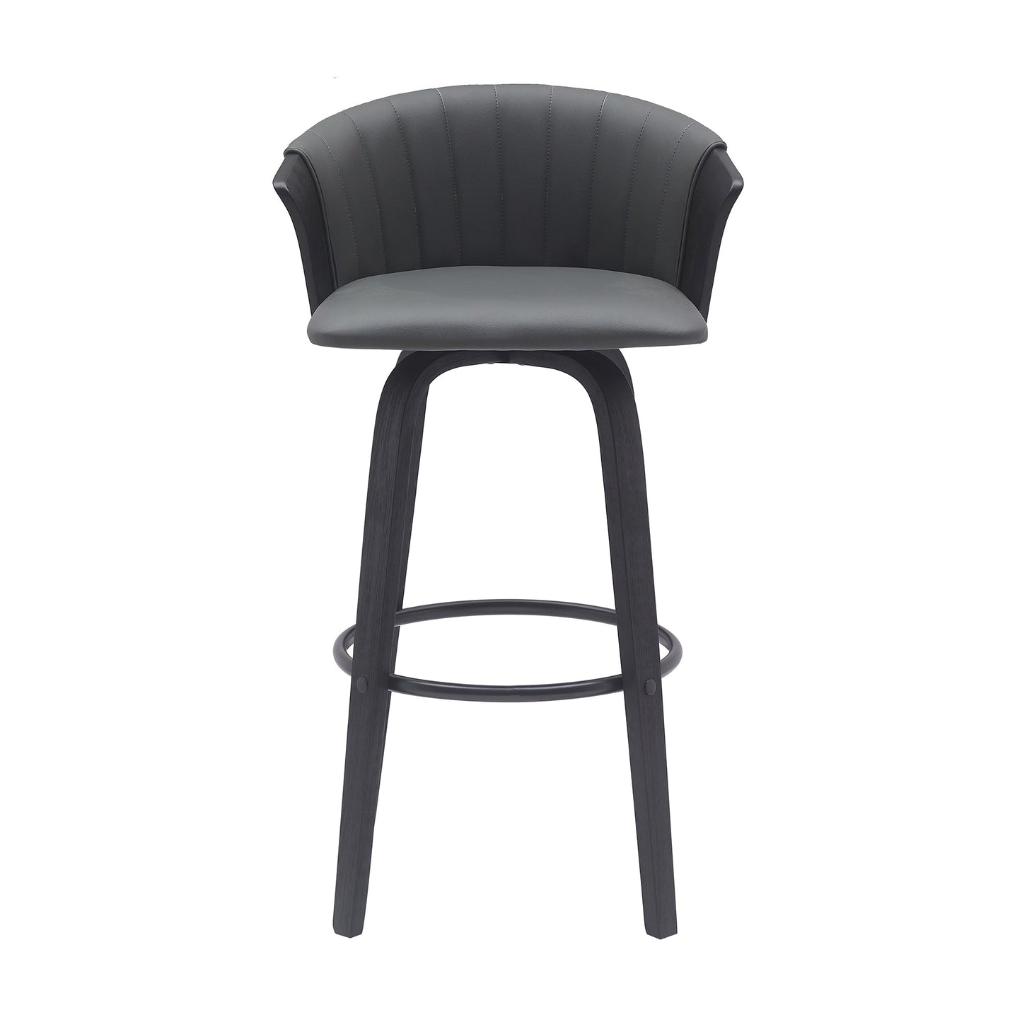 Diana 30" Swivel Black Wood Bar Stool in Gray Faux Leather