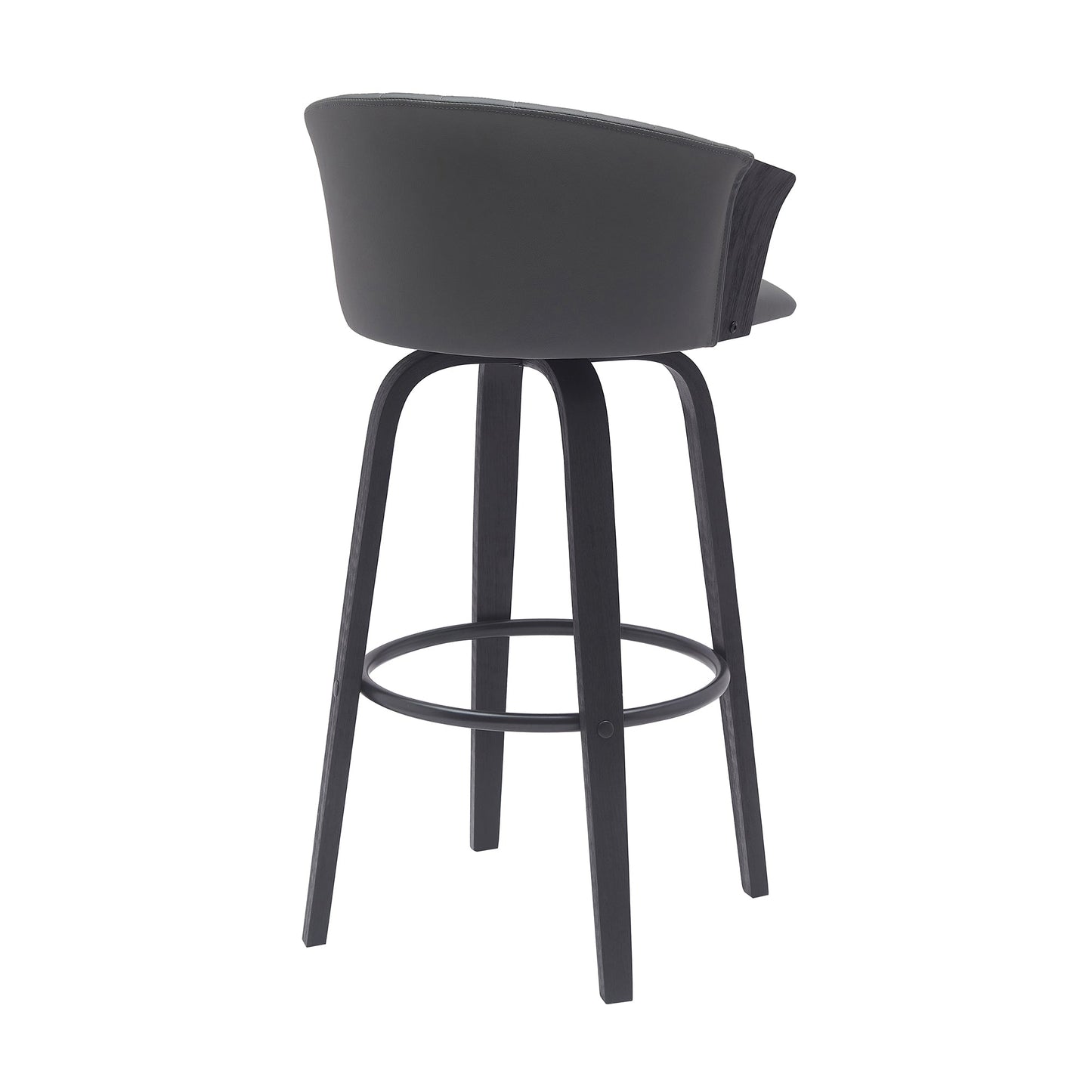 Diana 30" Swivel Black Wood Bar Stool in Gray Faux Leather