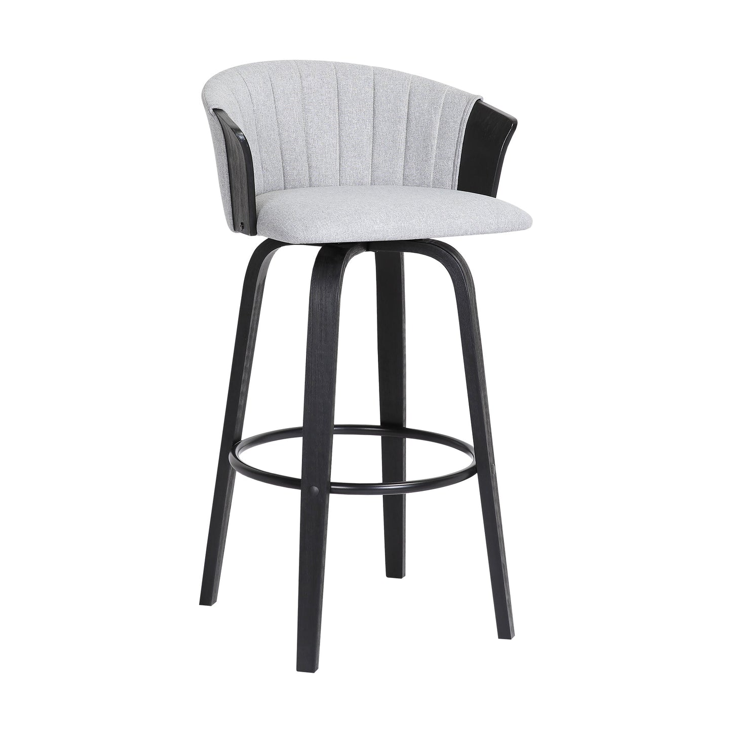 Diana 26" Swivel Black Wood Counter Stool in Light Gray Fabric