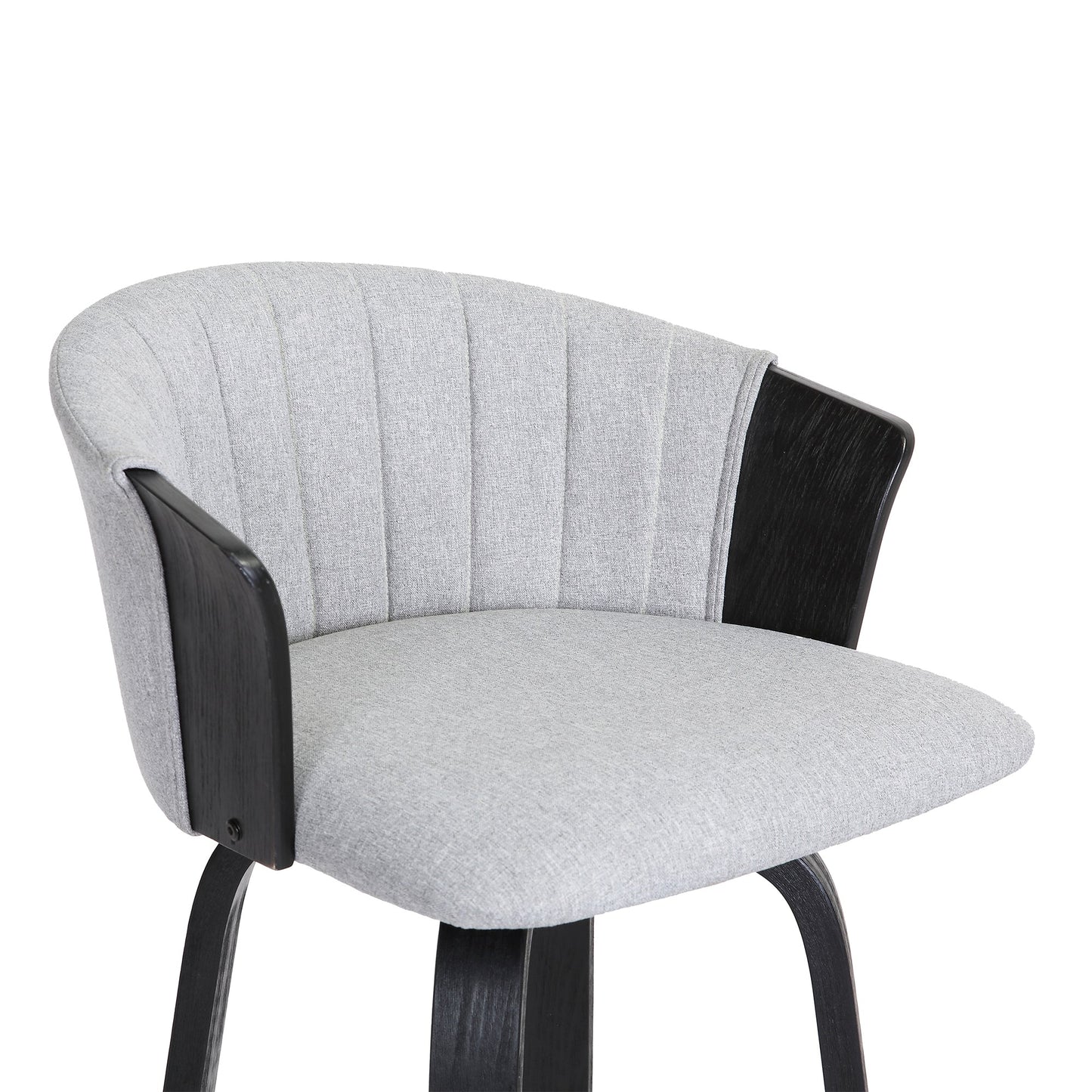 Diana 30" Swivel Black Wood Bar Stool in Light Gray Fabric