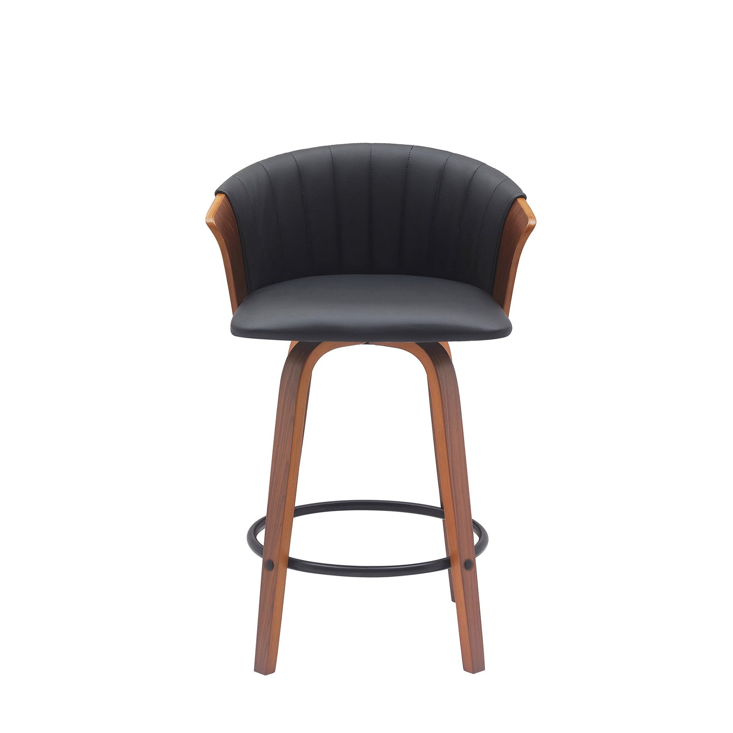 Diana 26" Swivel Walnut Wood Counter Stool in Black Faux Leather