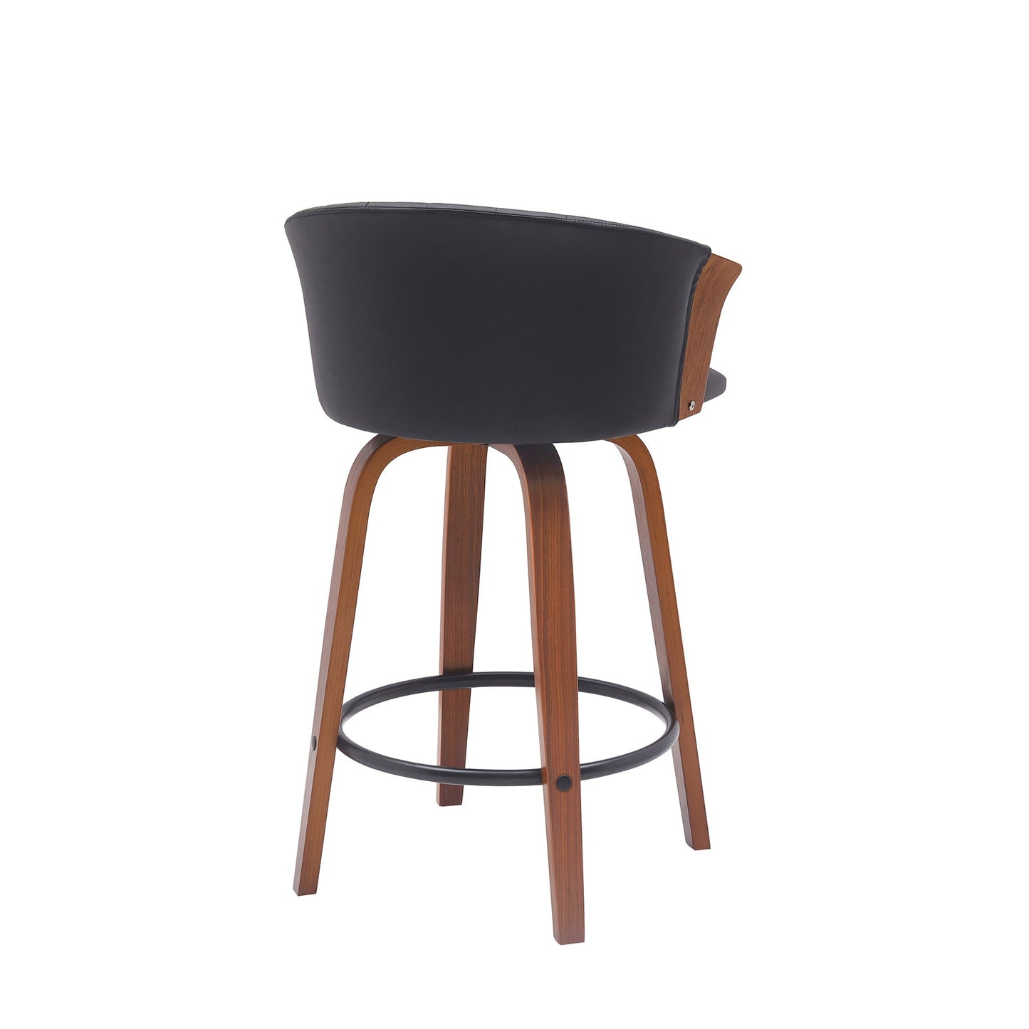 Diana 26" Swivel Walnut Wood Counter Stool in Black Faux Leather