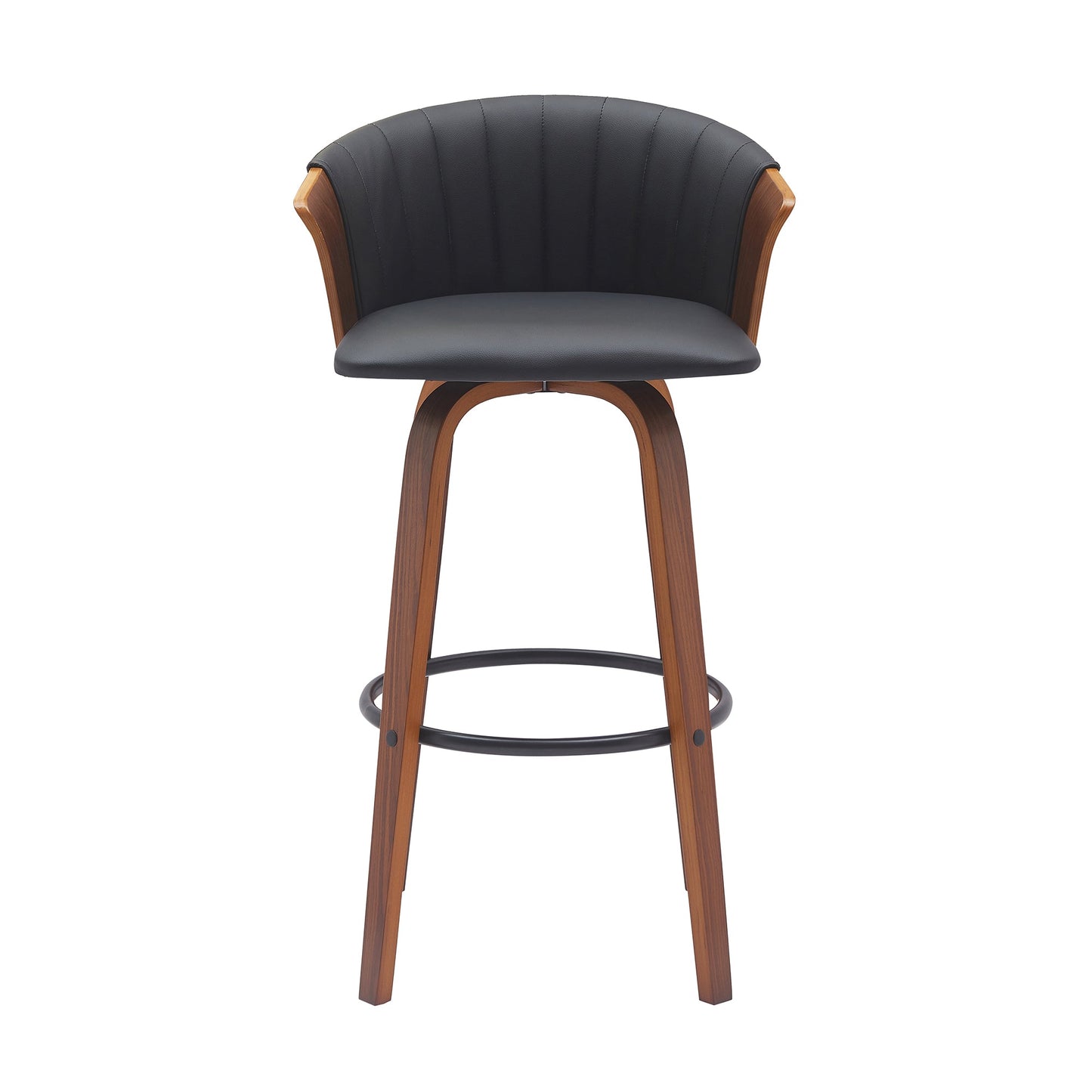 Diana 30" Swivel Walnut Wood Bar Stool in Black Faux Leather