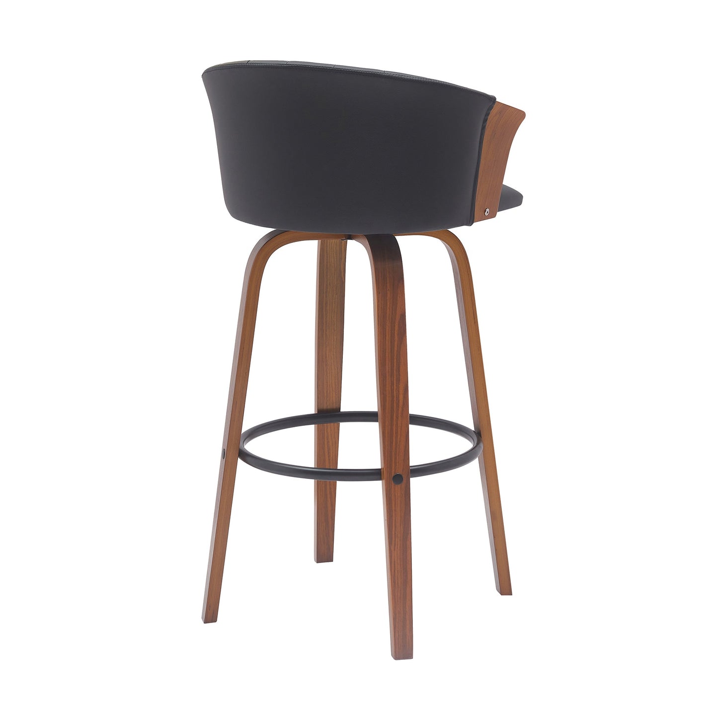 Diana 30" Swivel Walnut Wood Bar Stool in Black Faux Leather