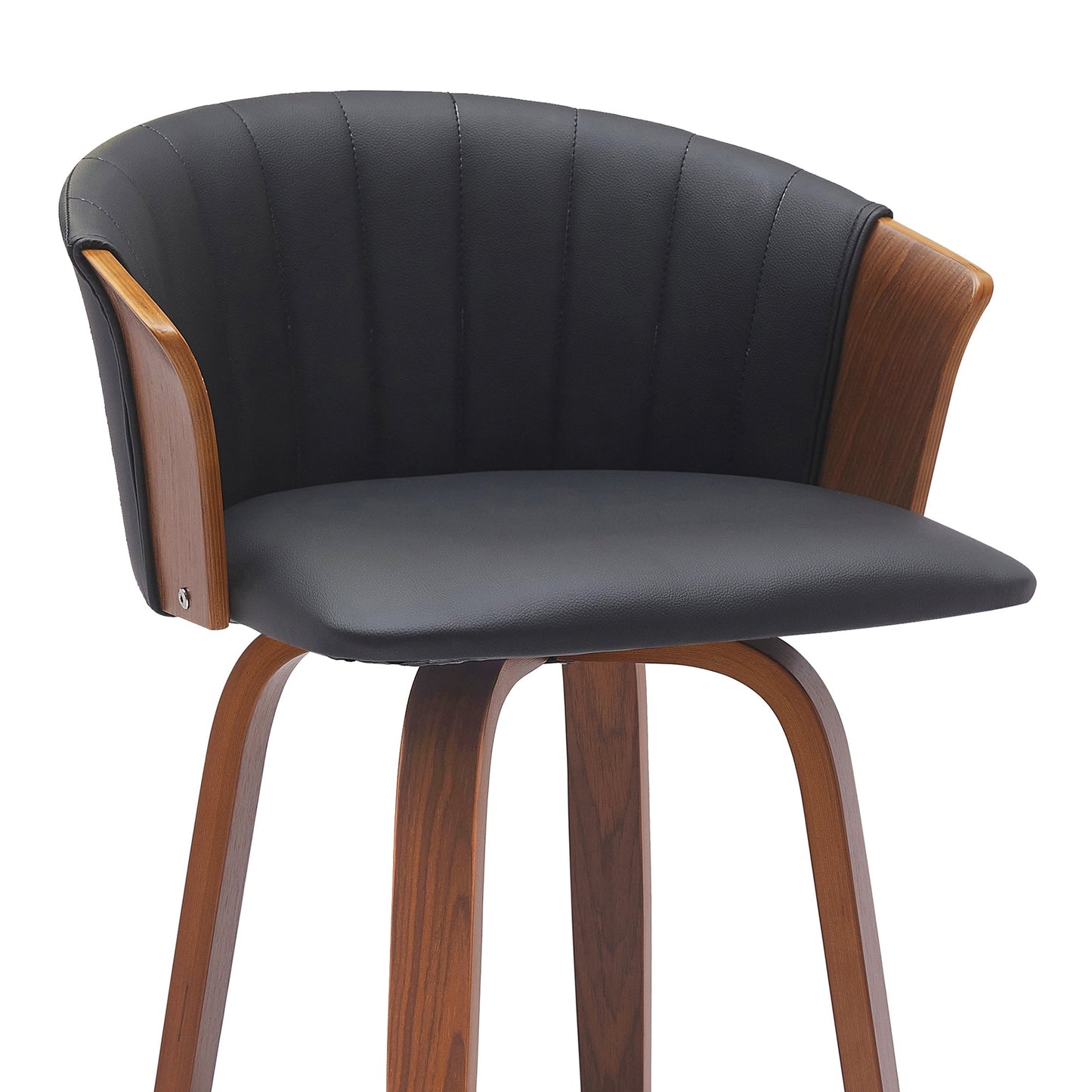 Diana 30" Swivel Walnut Wood Bar Stool in Black Faux Leather