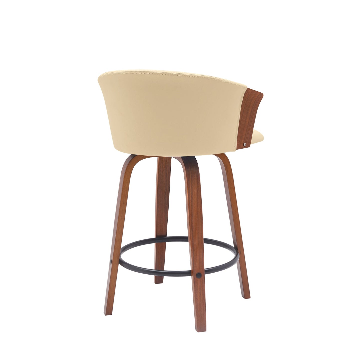 Diana 26" Swivel Walnut Wood Counter Stool in Cream Faux Leather