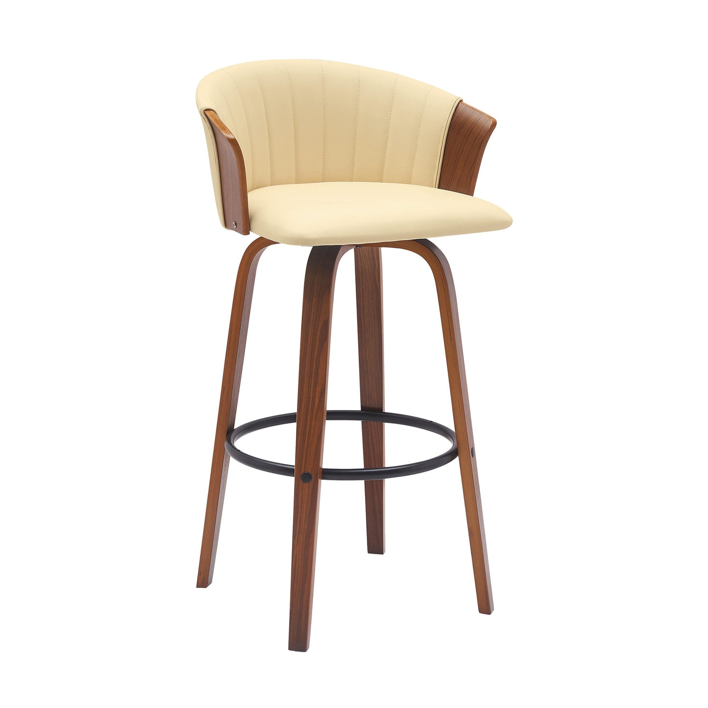 Diana 30" Swivel Walnut Wood Bar Stool in Cream Faux Leather