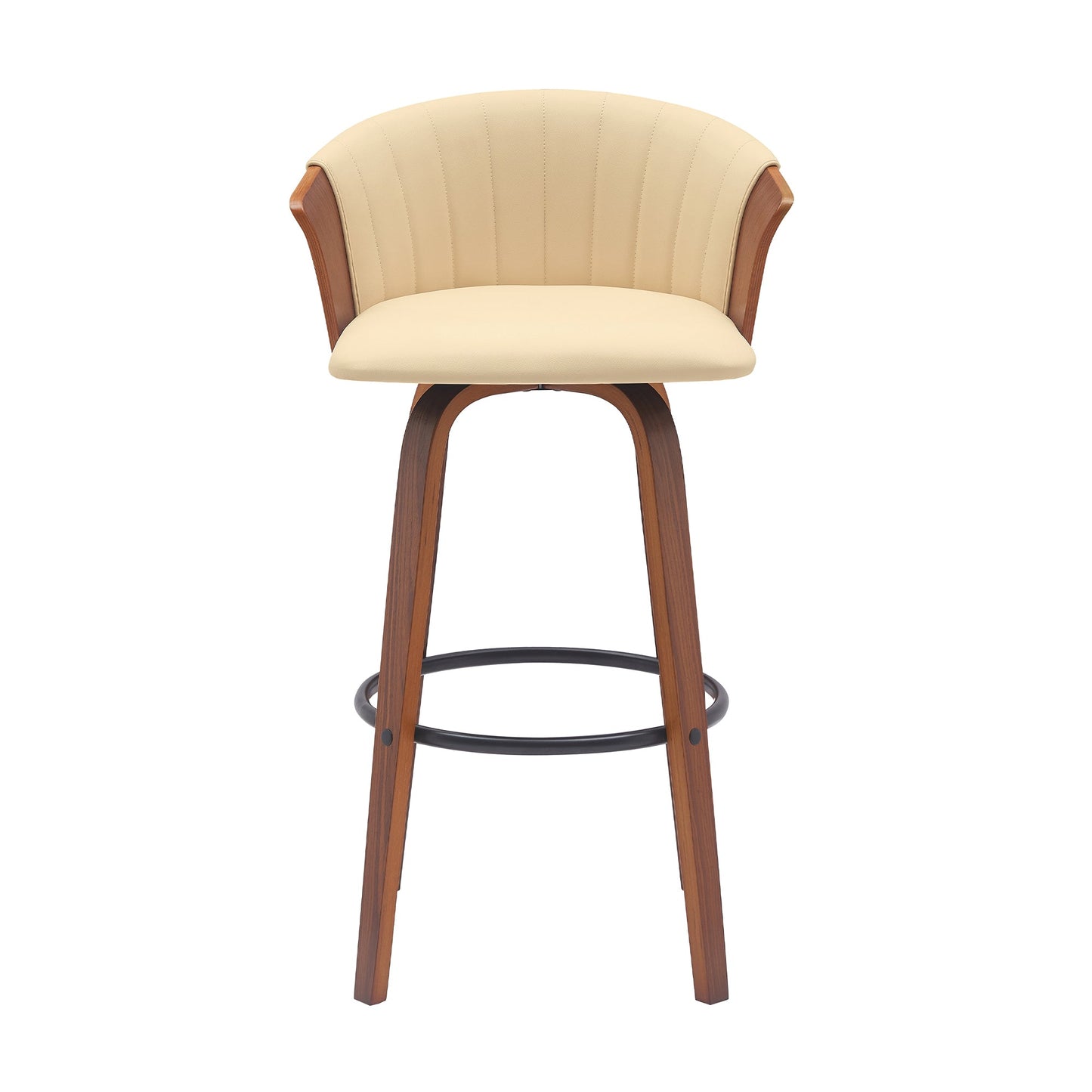 Diana 30" Swivel Walnut Wood Bar Stool in Cream Faux Leather