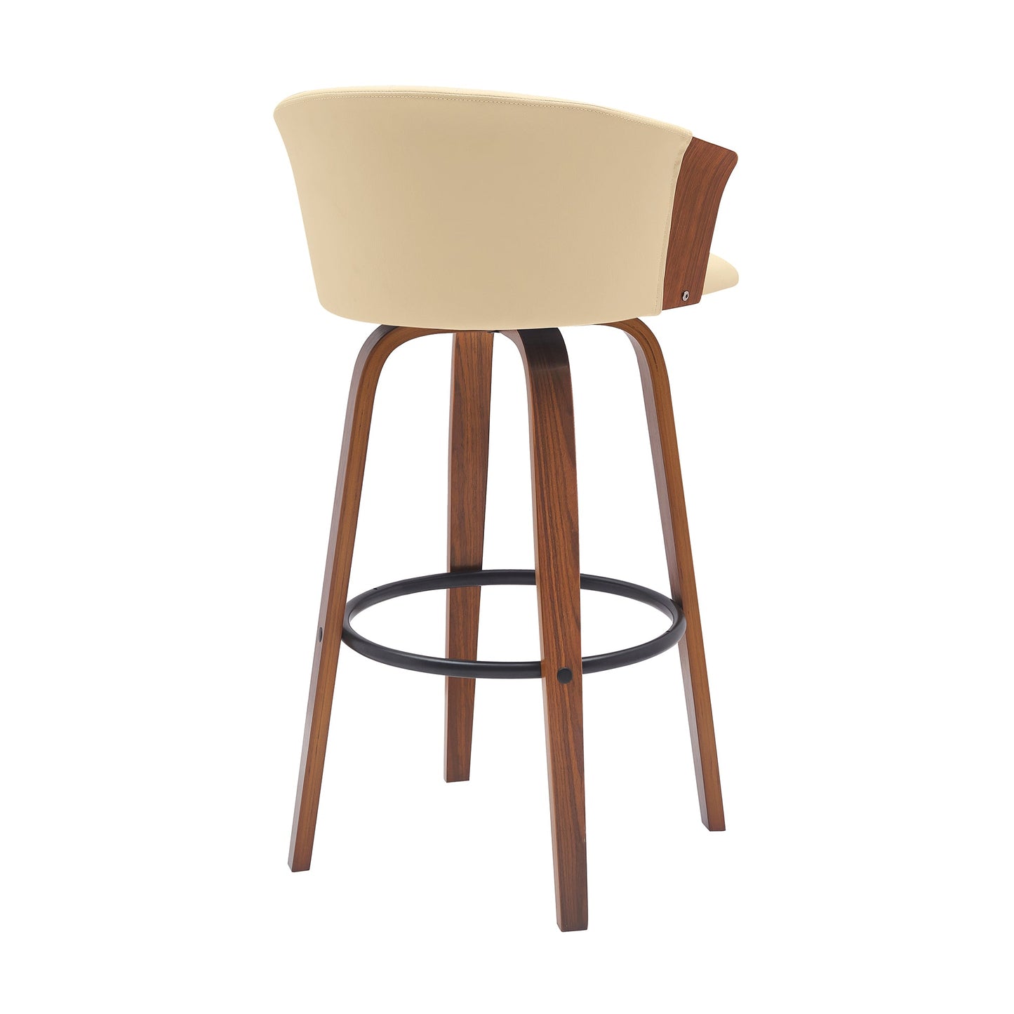 Diana 30" Swivel Walnut Wood Bar Stool in Cream Faux Leather