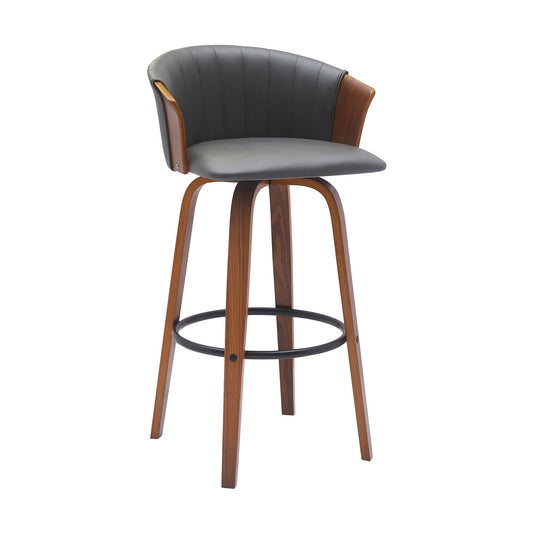 Diana 30" Swivel Walnut Wood Bar Stool in Gray Faux Leather