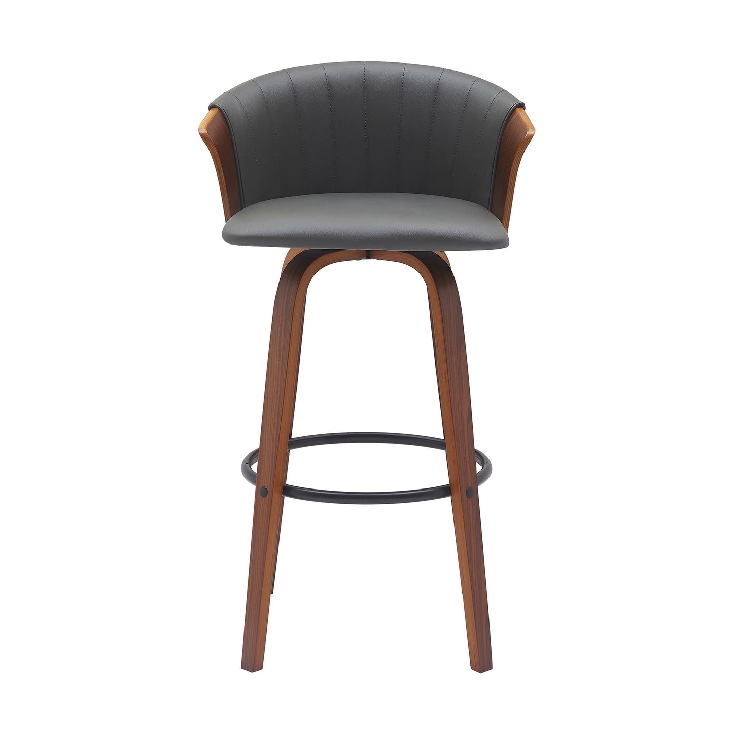 Diana 30" Swivel Walnut Wood Bar Stool in Gray Faux Leather