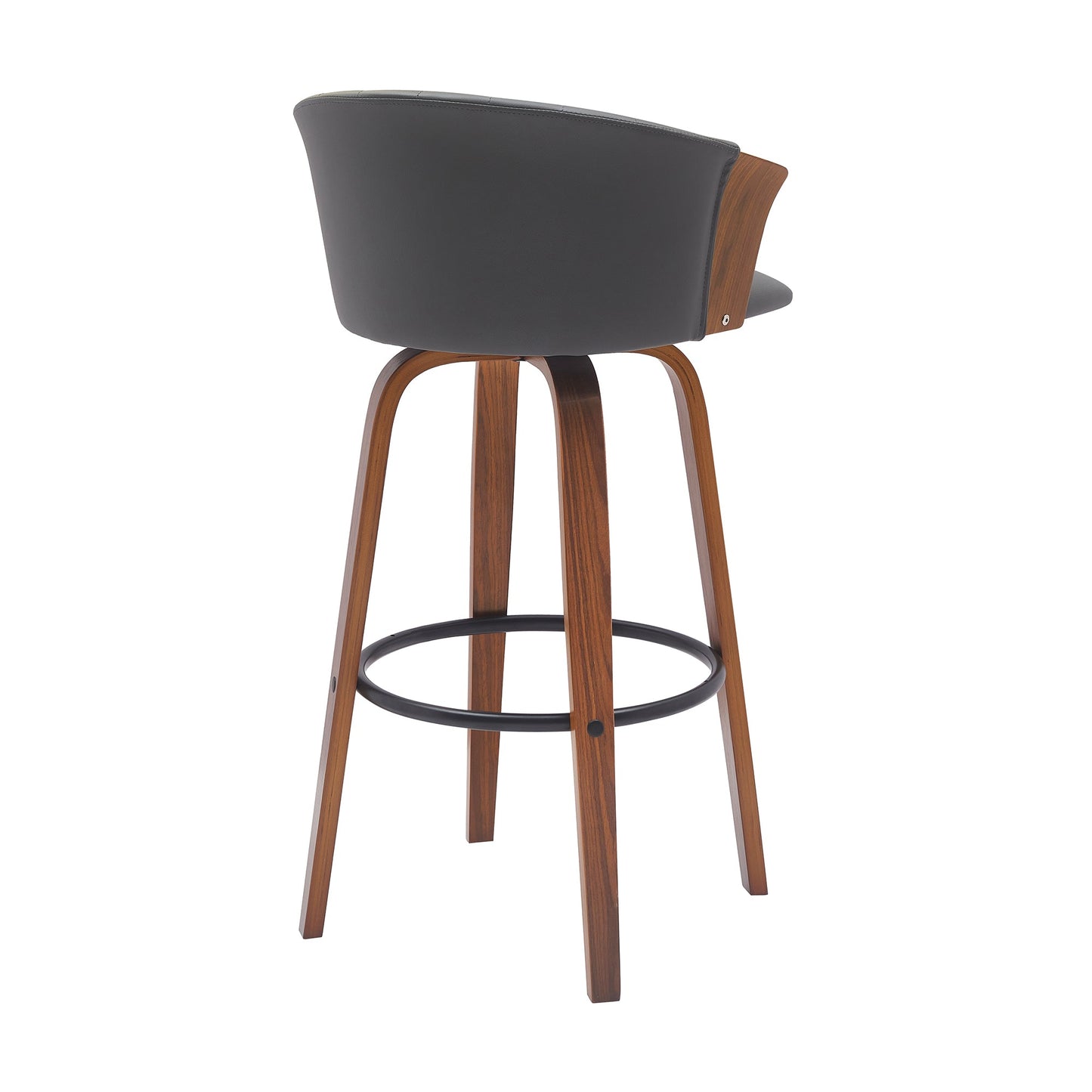 Diana 30" Swivel Walnut Wood Bar Stool in Gray Faux Leather