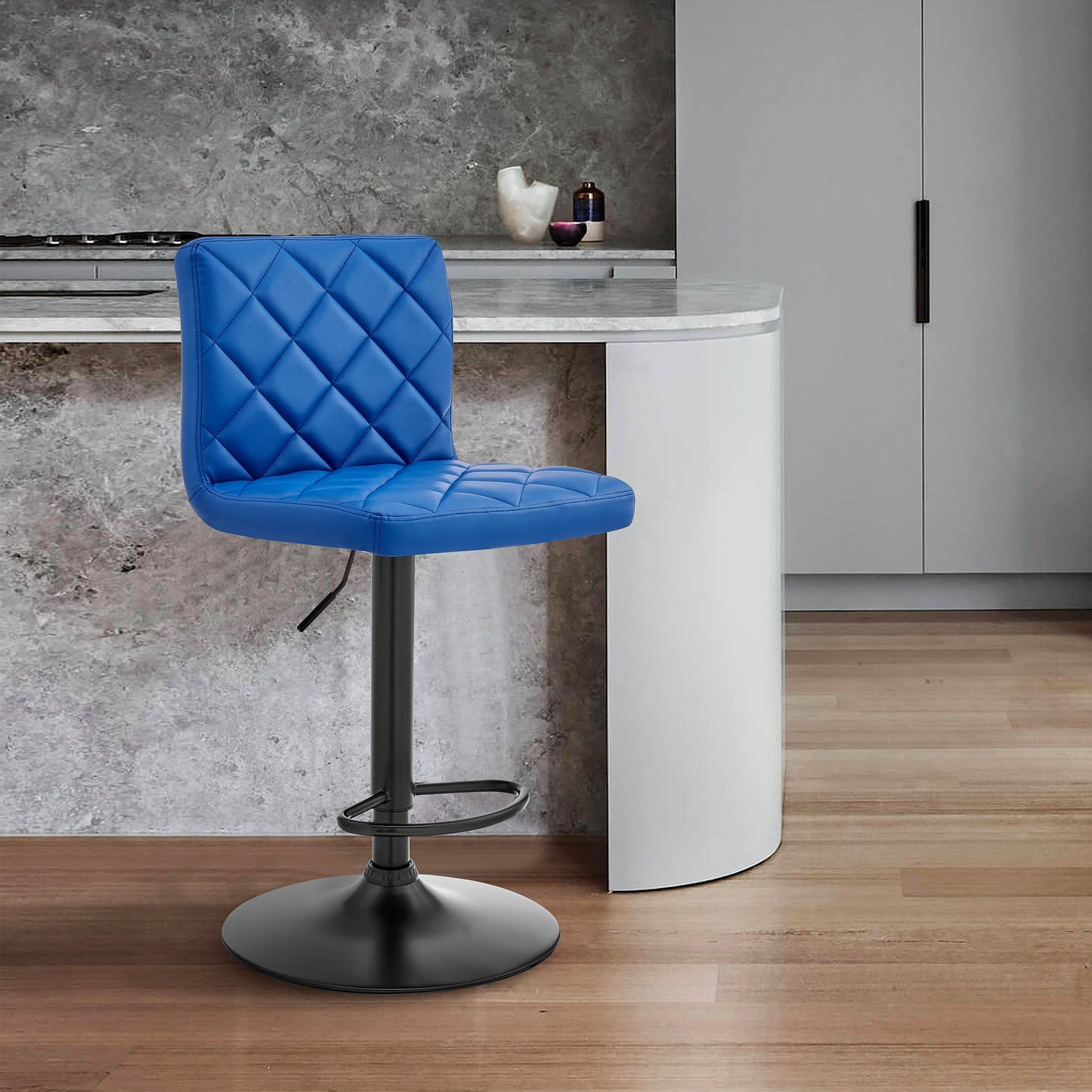 Duval Adjustable Blue Faux Leather Swivel Bar Stool