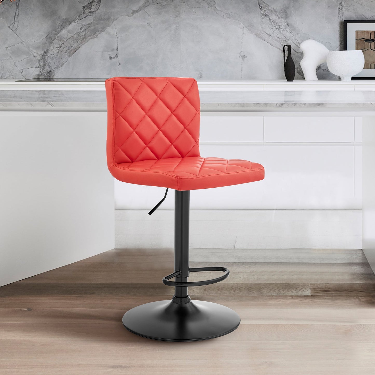 Duval Adjustable Red Faux Leather Swivel Bar Stool