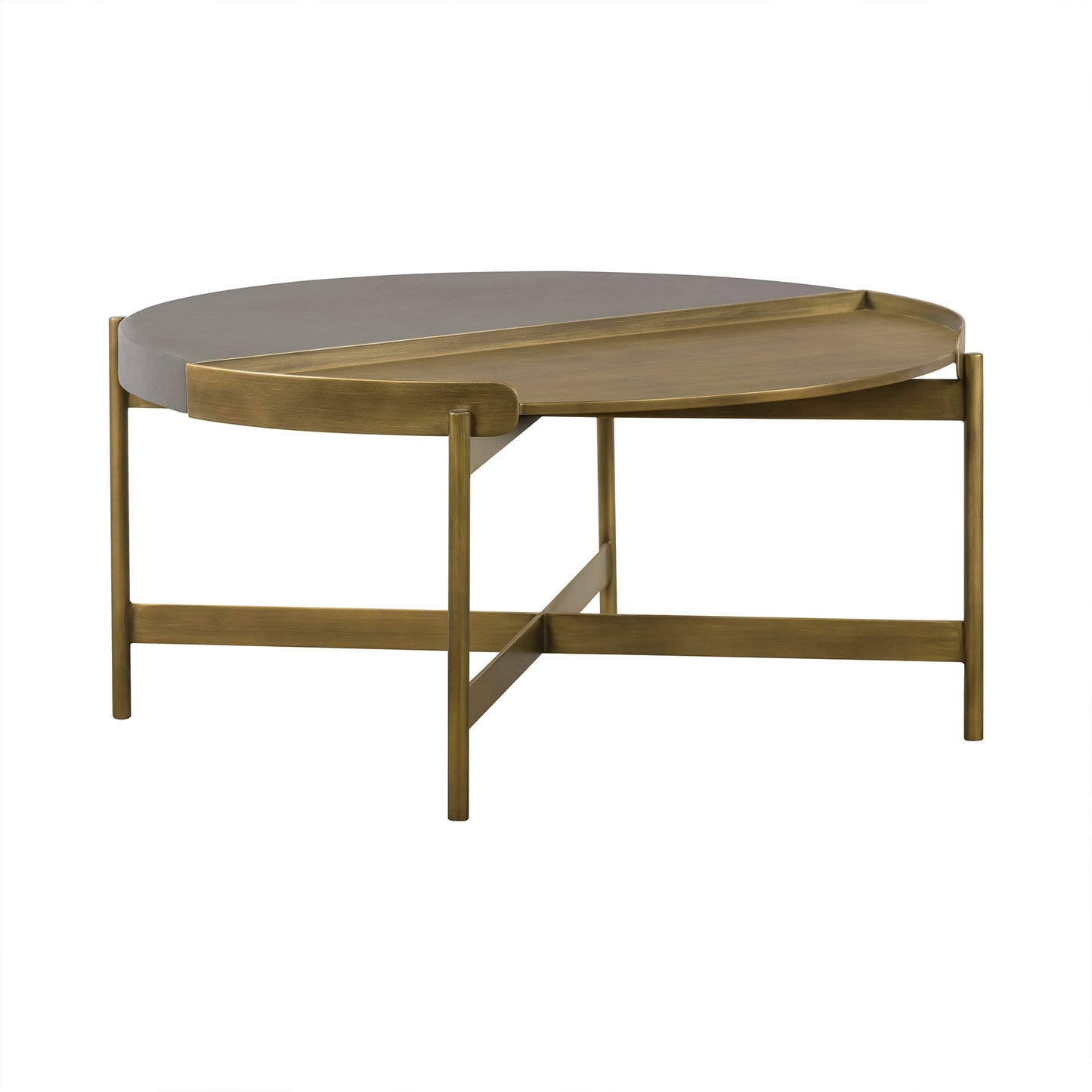 Dua Gray Concrete Coffee Table with Antique Brass