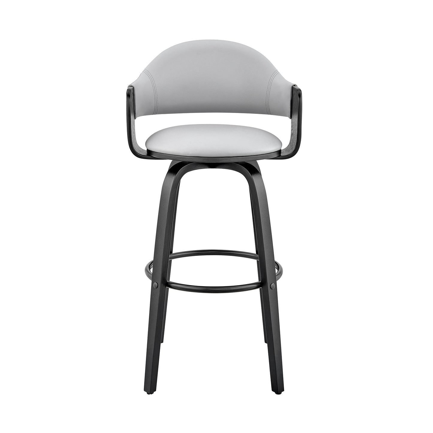 Daxton 26" Gray Faux Leather and Black Wood Bar Stool