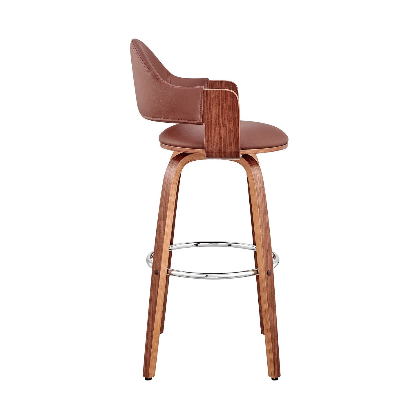 Daxton 26" Brown Faux Leather and Walnut Wood Bar Stool