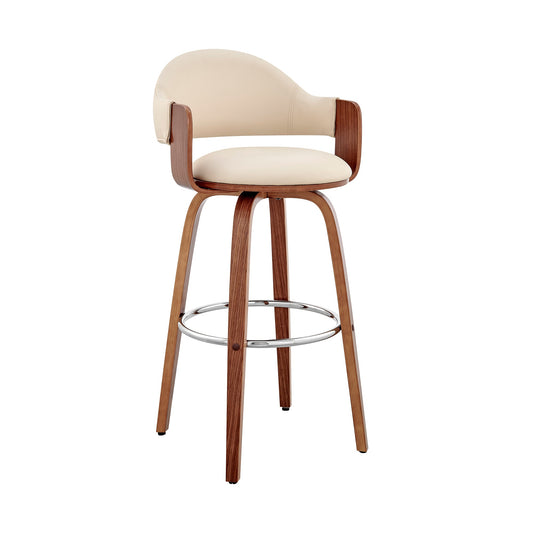 Daxton 26" Cream Faux Leather and Walnut Wood Bar Stool