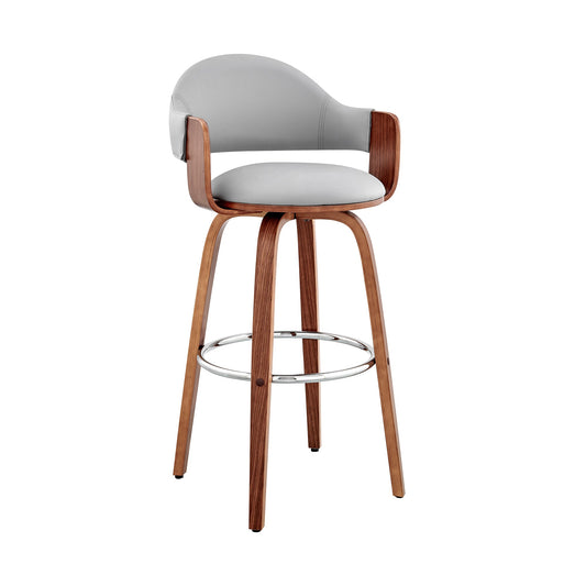 Daxton 30" Gray Faux Leather and Walnut Wood Bar Stool