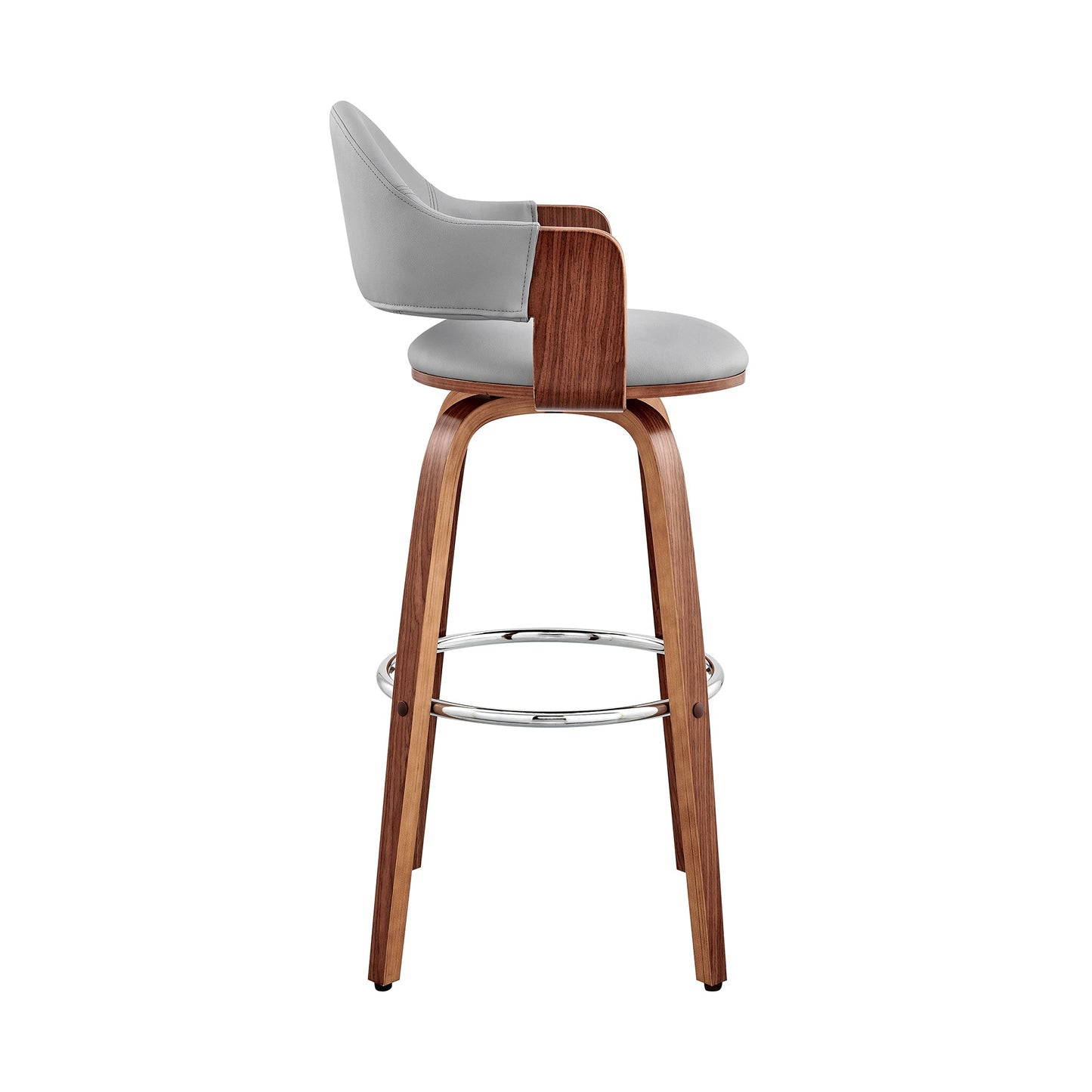 Daxton 30" Gray Faux Leather and Walnut Wood Bar Stool