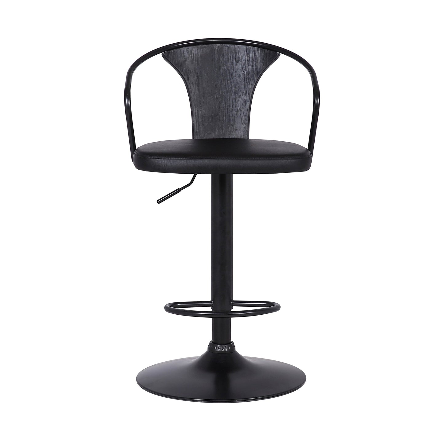 Eagle Adjustable Height Swivel Black Faux Leather and Wood Bar Stool with Black Metal Base