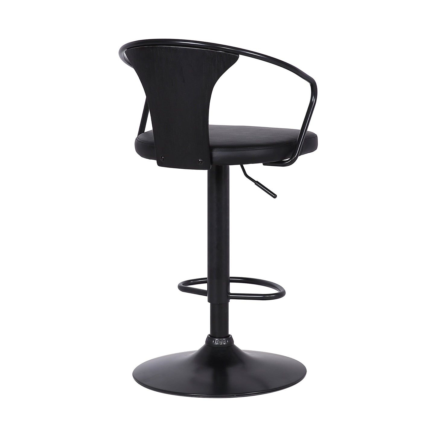 Eagle Adjustable Height Swivel Black Faux Leather and Wood Bar Stool with Black Metal Base