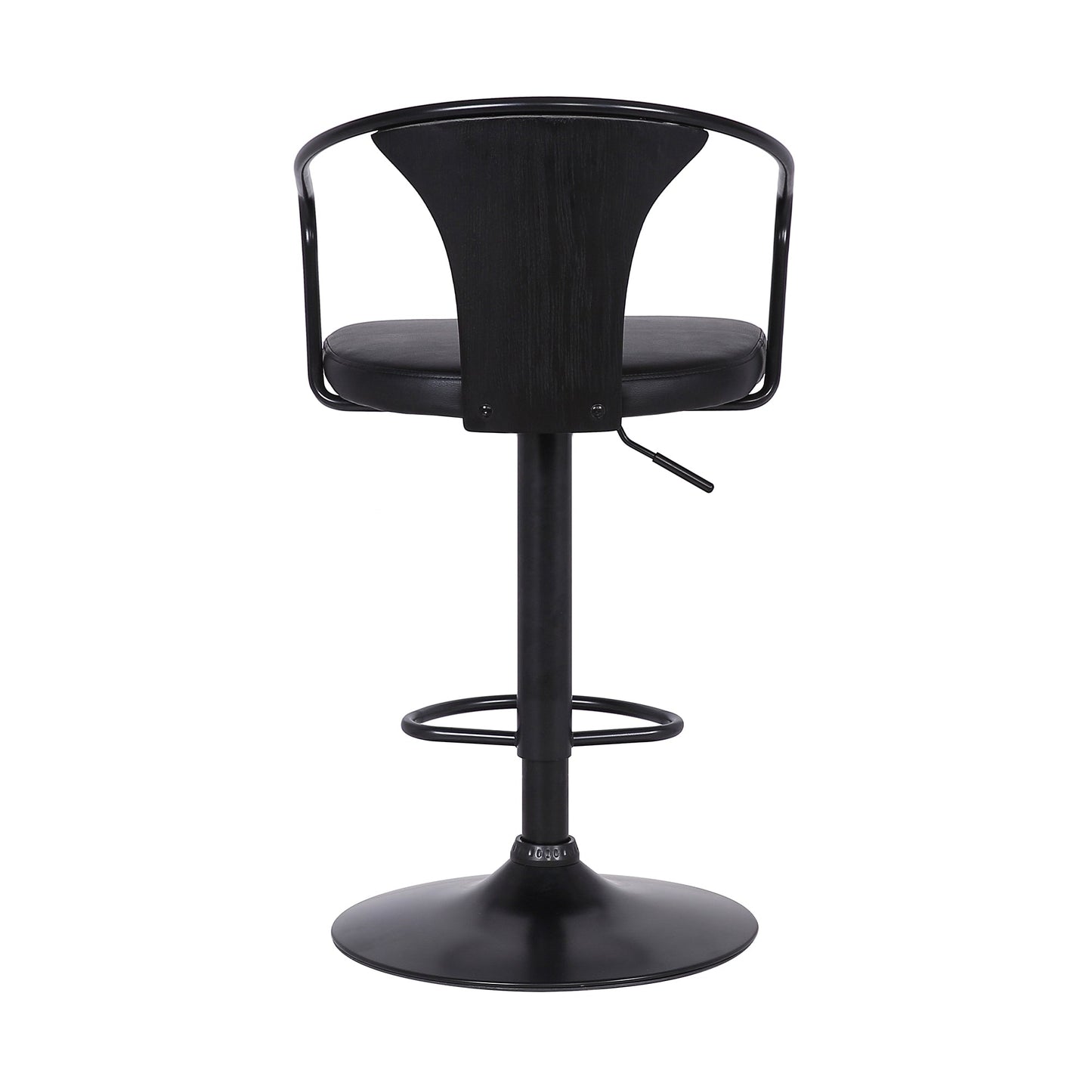 Eagle Adjustable Height Swivel Black Faux Leather and Wood Bar Stool with Black Metal Base