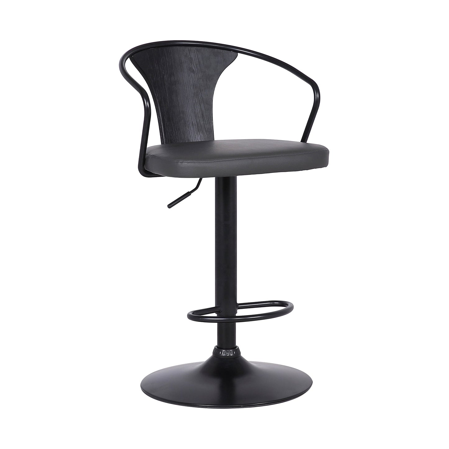 Eagle Adjustable Height Swivel Gray Faux Leather and Black Wood Bar Stool with Black Metal Base