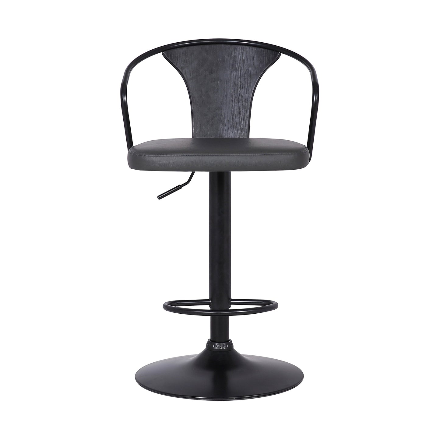 Eagle Adjustable Height Swivel Gray Faux Leather and Black Wood Bar Stool with Black Metal Base