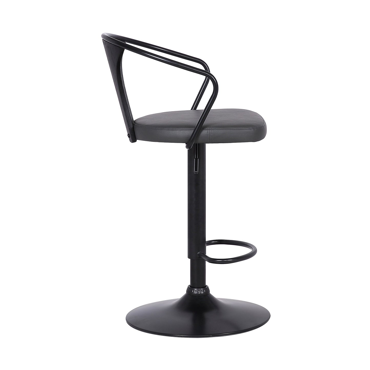 Eagle Adjustable Height Swivel Gray Faux Leather and Black Wood Bar Stool with Black Metal Base