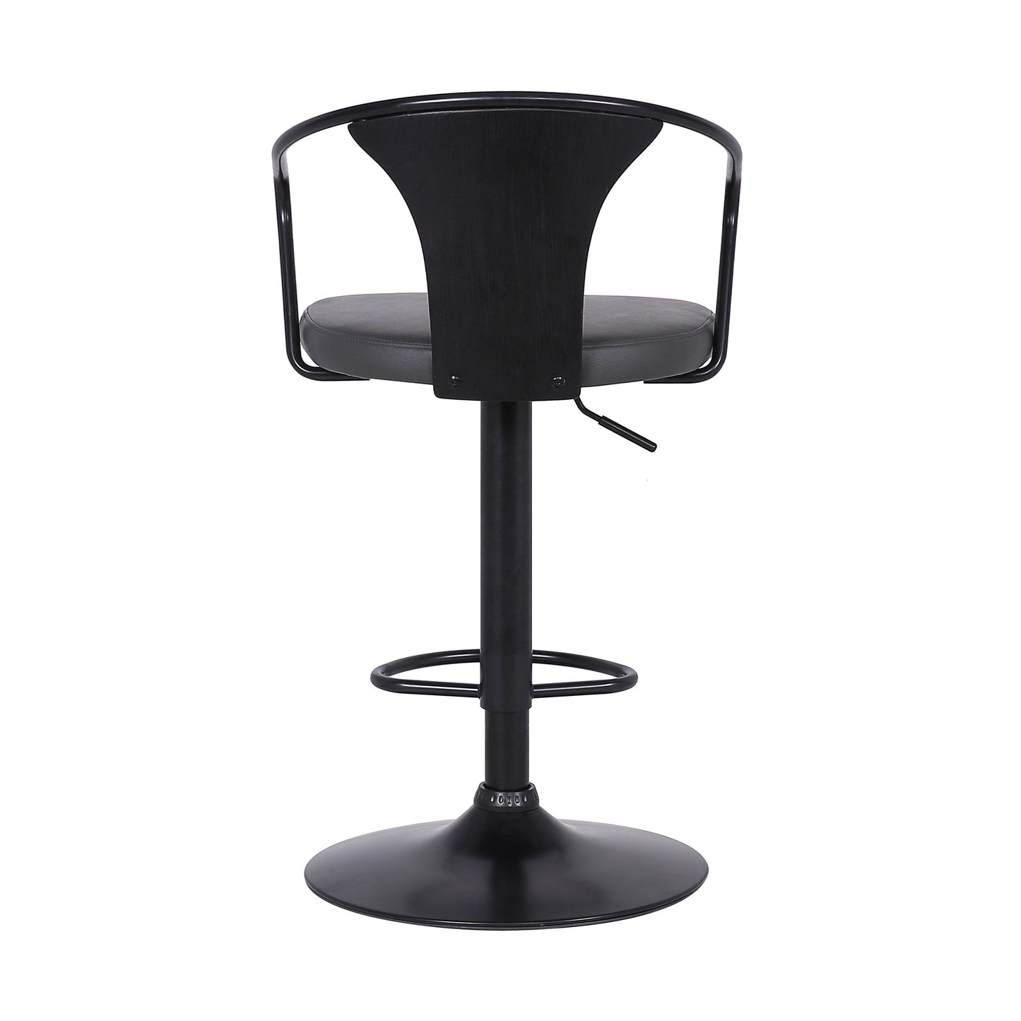 Eagle Adjustable Height Swivel Gray Faux Leather and Black Wood Bar Stool with Black Metal Base