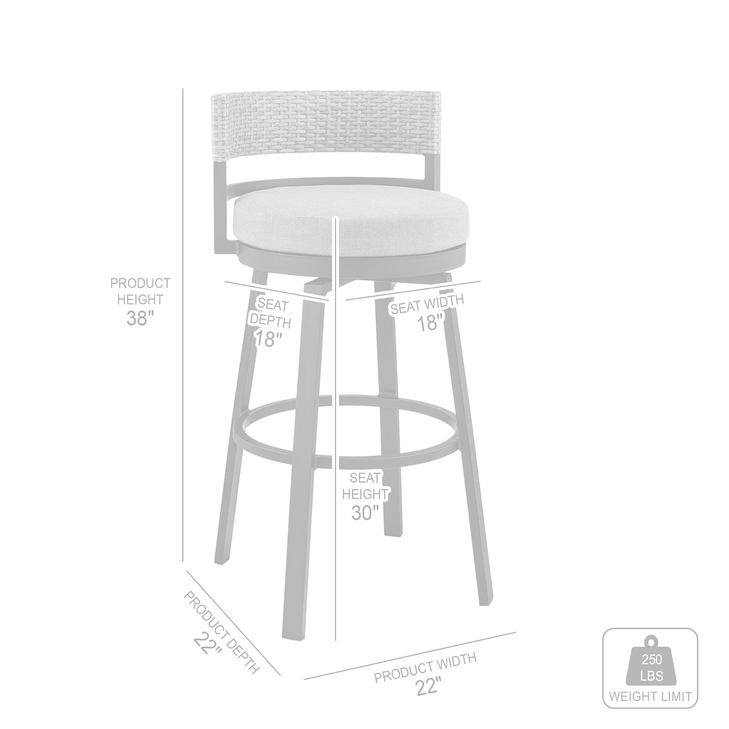 Encinitas Outdoor Patio Swivel Bar Stool in Aluminum and Wicker with Gray Cushions