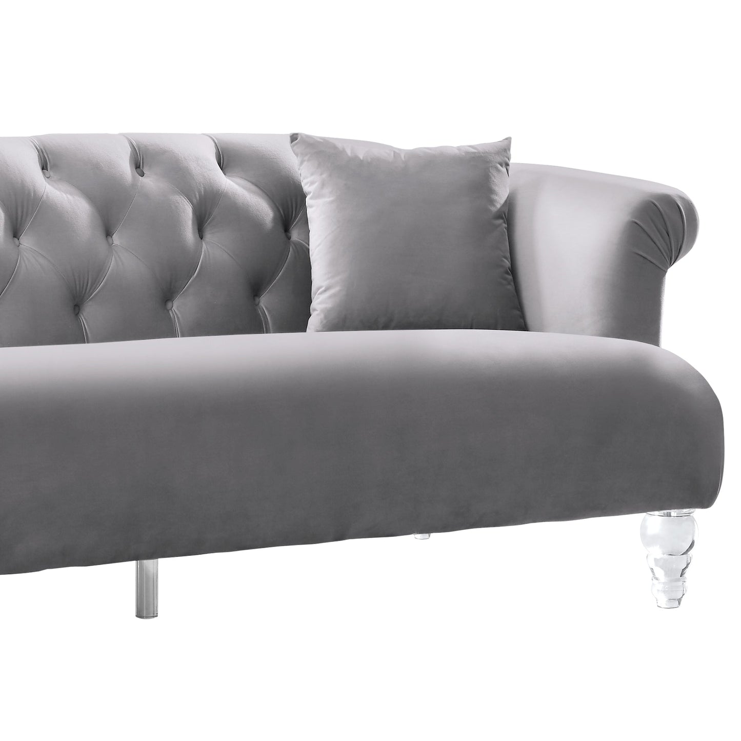 Elegance Contemporary Sofa in Gray Velvet with Acrylic Legs