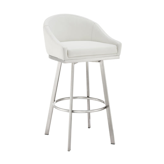 Eleanor 26" Swivel Counter Stool in Brushed Stainless Steel with White Faux Leather