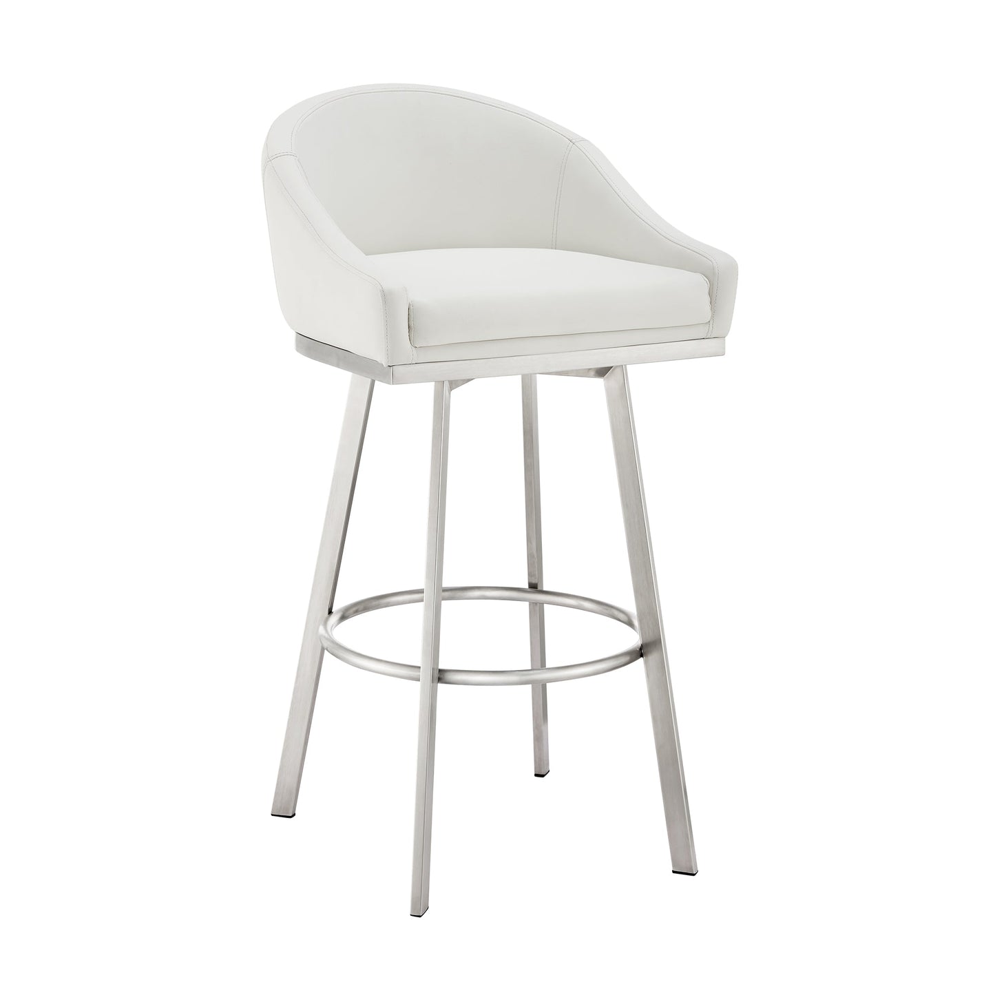 Eleanor 30" Swivel Bar Stool in Brushed Stainless Steel with White Faux Leather