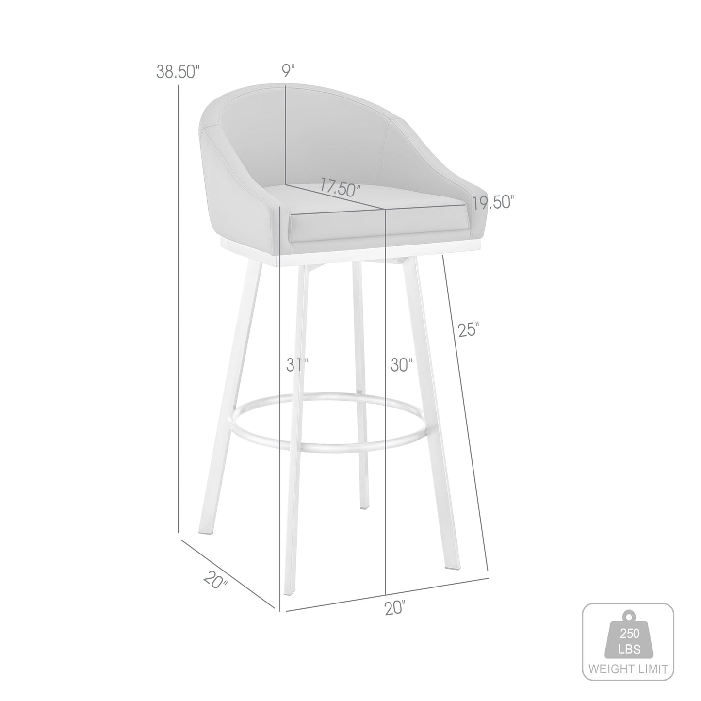 Eleanor 30" Swivel Bar Stool in Brushed Stainless Steel with White Faux Leather