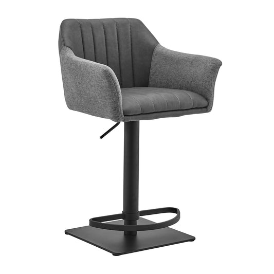 Erin Adjustable Gray Faux Leather and Fabric Metal Swivel Bar Stool