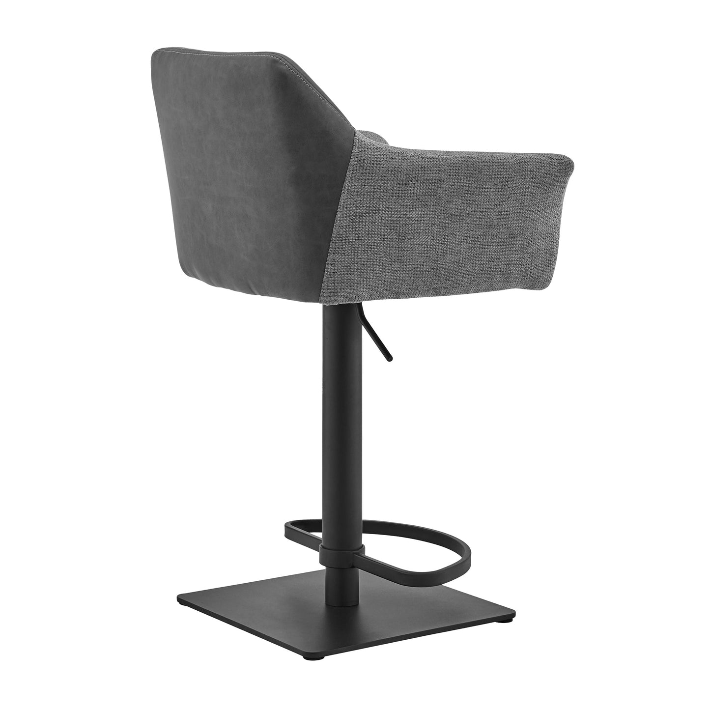 Erin Adjustable Gray Faux Leather and Fabric Metal Swivel Bar Stool