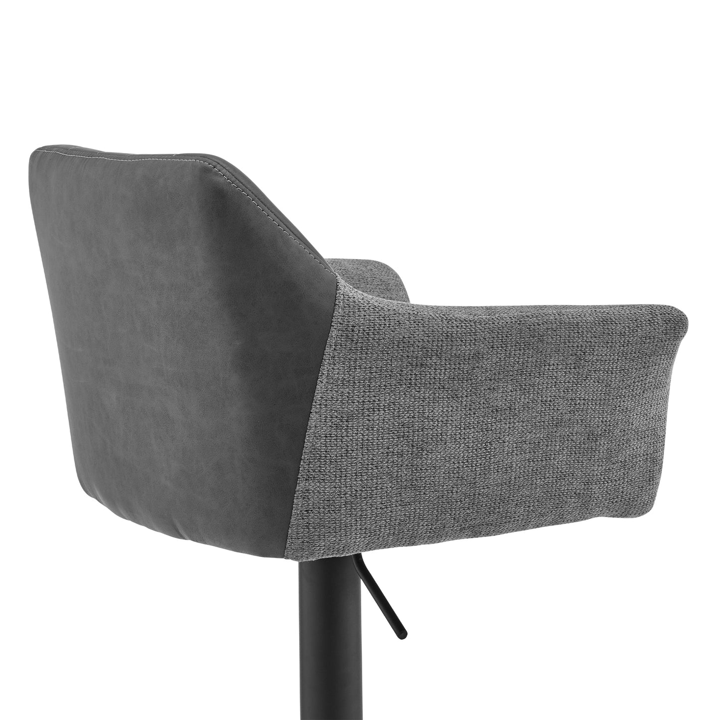 Erin Adjustable Gray Faux Leather and Fabric Metal Swivel Bar Stool