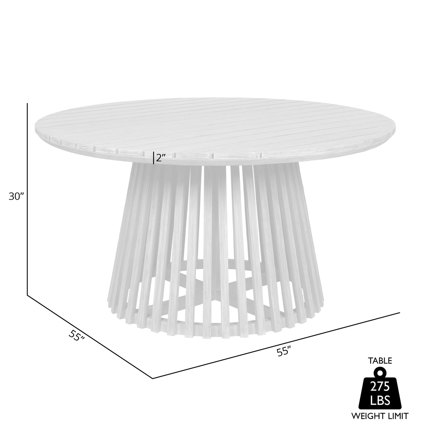 Escondido Outdoor Patio Round Dining Table in Light Eucalyptus Wood