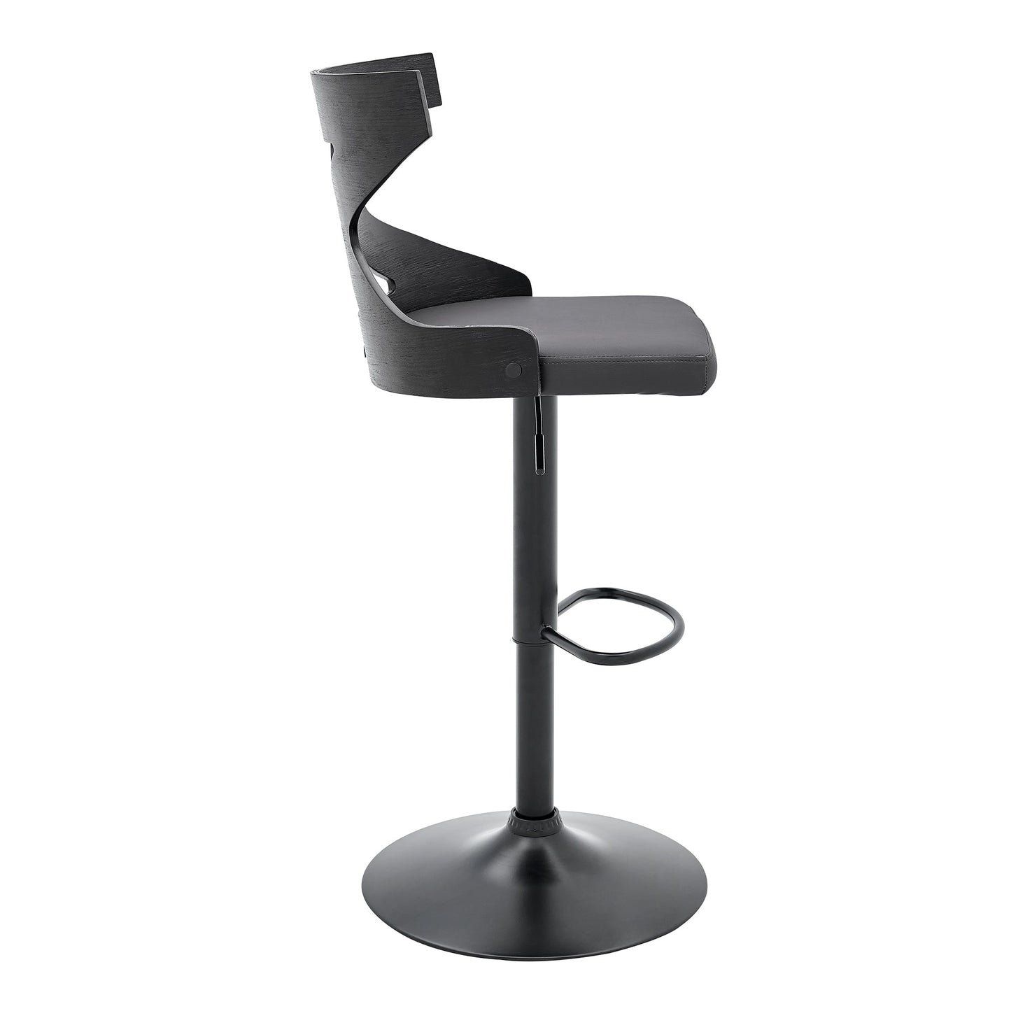 Etienne Adjustable Swivel Gray Faux Leather and Black Metal Bar Stool