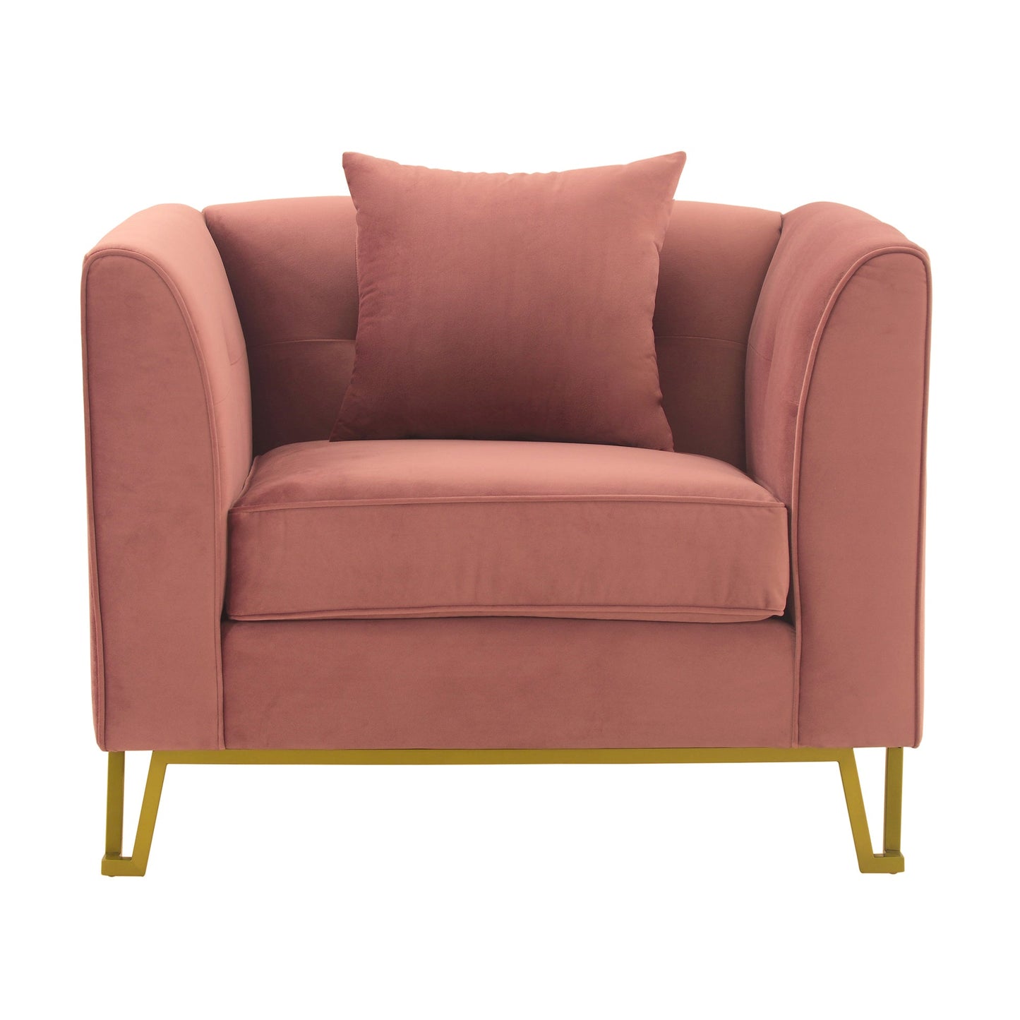 Everest Blush Fabric Upholstered Sofa Accent Chair with Brushed Gold Legs